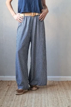 Pantalón con gomas de vichy azul marino
