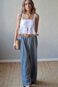 Pantalón con gomas de vichy gris