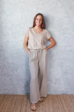 Pantalón con nudo liso de algodón TOPO