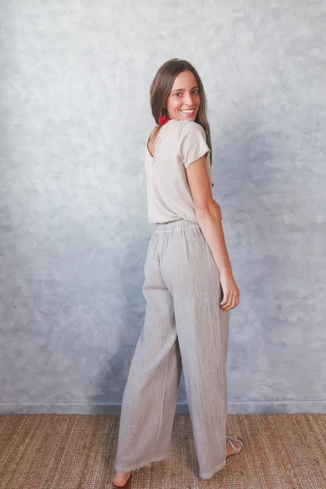 Pantalón con nudo liso de algodón TOPO