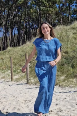 Pantalón denim rayas azul jean