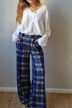Pantalón palazzo de cuadros azul
