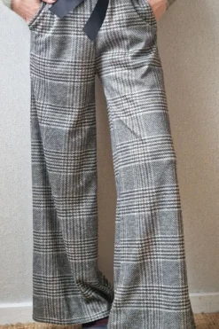 Pantalón palazzo de cuadros príncipes de gales verde