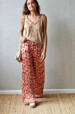 Pantalón tipo raso estampado manchas caldero