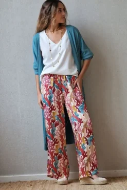 Pantalón tipo raso estampado amebas coral