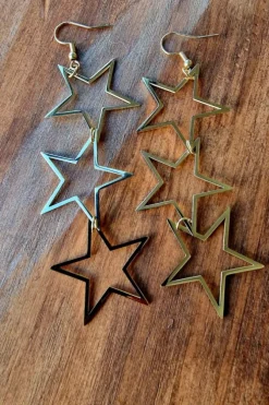 Pendiente acero estrellas dorada