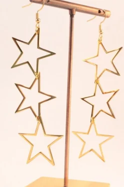 Pendiente acero estrellas dorada