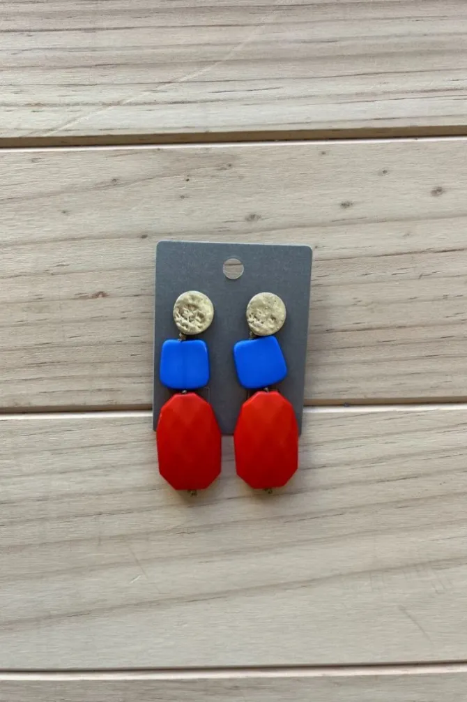 Pendientes largos piedras azul y rojo