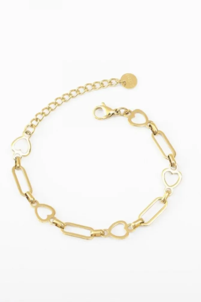 Pulsera de acero dorada eslabones y corazón