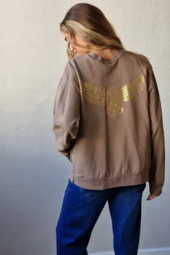 Sudadera básica con águila dorada topo