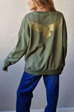 Sudadera básica con águila dorada verde militar