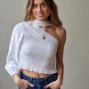 Top asimétrico fruncido blanco