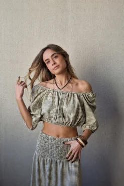 Top cuadro de vichy verde militar