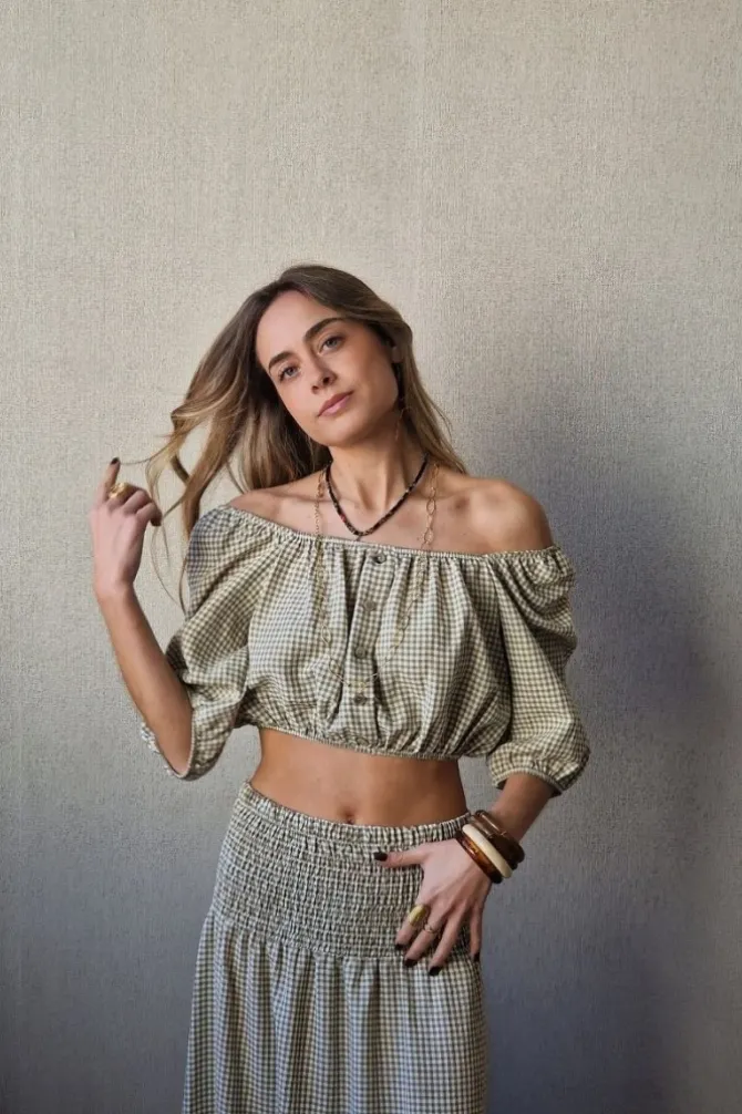 Top cuadro de vichy verde militar