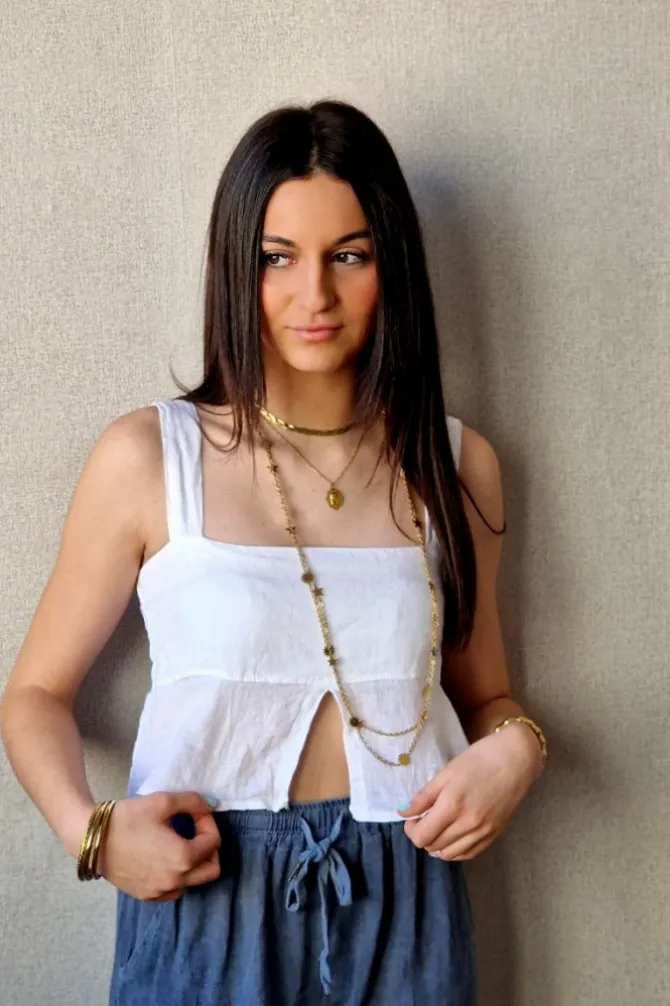 Top de tirantes lino color blanco
