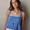 Top de tirantes lino color azul