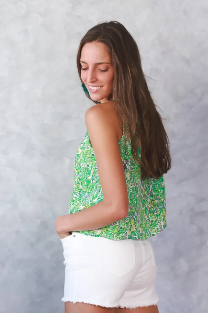 Top flores cuello halter verde
