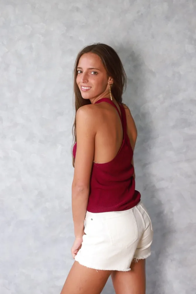 Top halter con tira ancha cruzada buganvilla