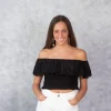 Top México corto con elástico y volante negro