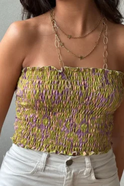 Top nido de abeja palabra de honor color verde y morado