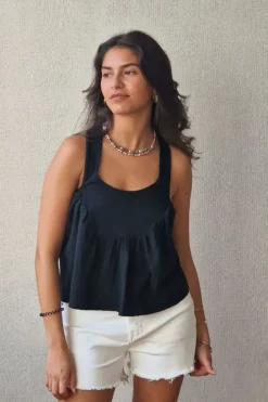 Top tirantes para atar al cuello negro