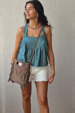 Top tirantes para atar al cuello verde bonito