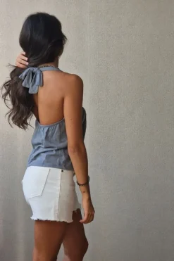Top tirantes para atar al cuello gris