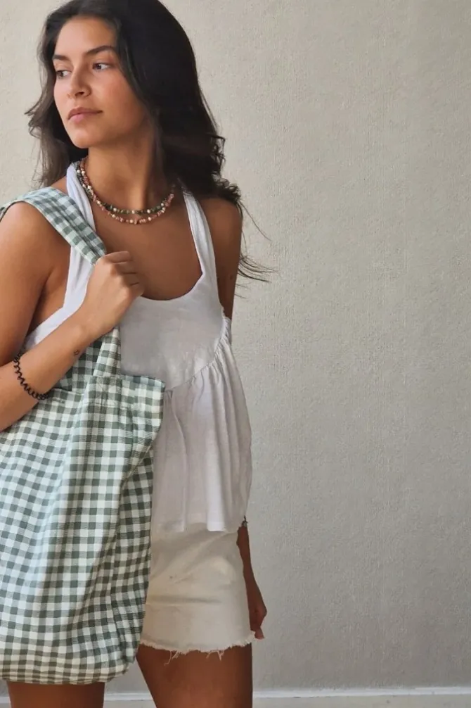 Top tirantes para atar al cuello blanco