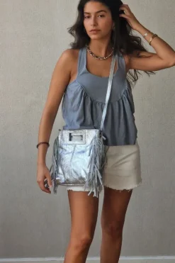 Top tirantes para atar al cuello gris