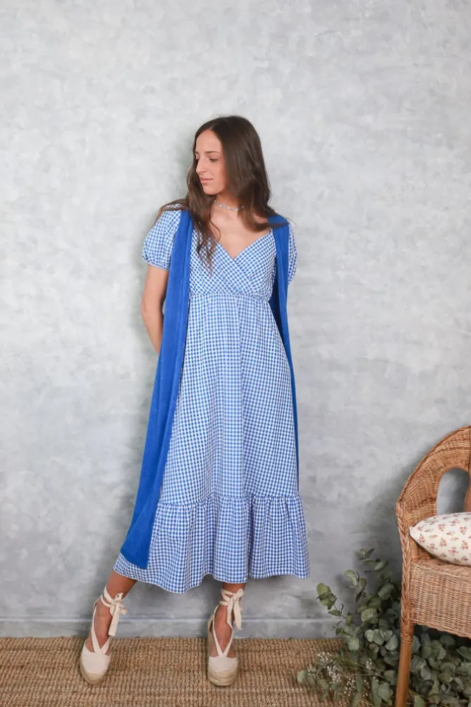 Vestido Brigitte de cuadro vichy azul