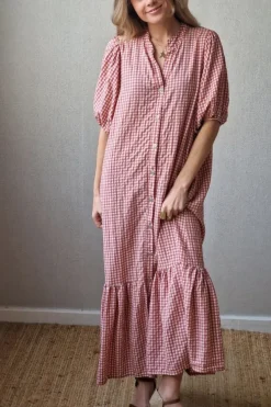 Vestido con botones vichy coral