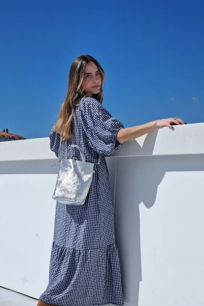 Vestido con botones vichy azul marino