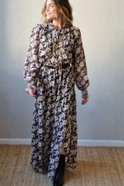Vestido de flores negro y beige
