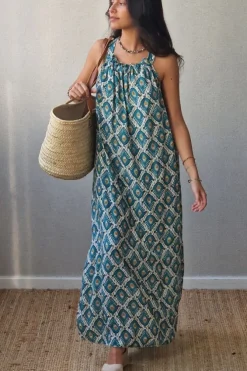 Vestido de tirantes estampado ikat verde