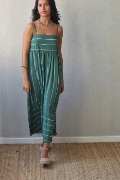 Vestido de tirantes estampado de rayas verde