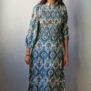 Vestido estampado con nido de abeja verde
