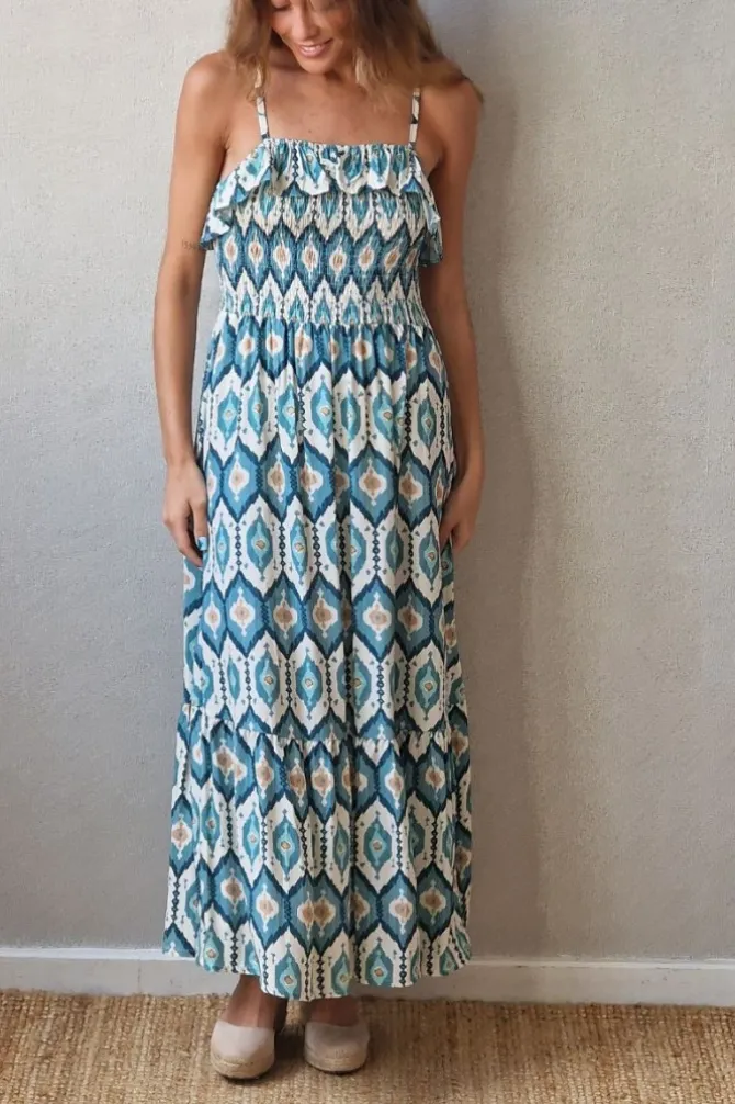 Vestido estampado de tirantes azul