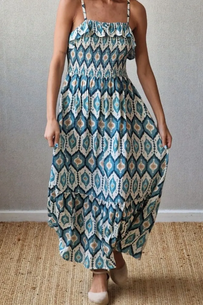 Vestido estampado de tirantes azul