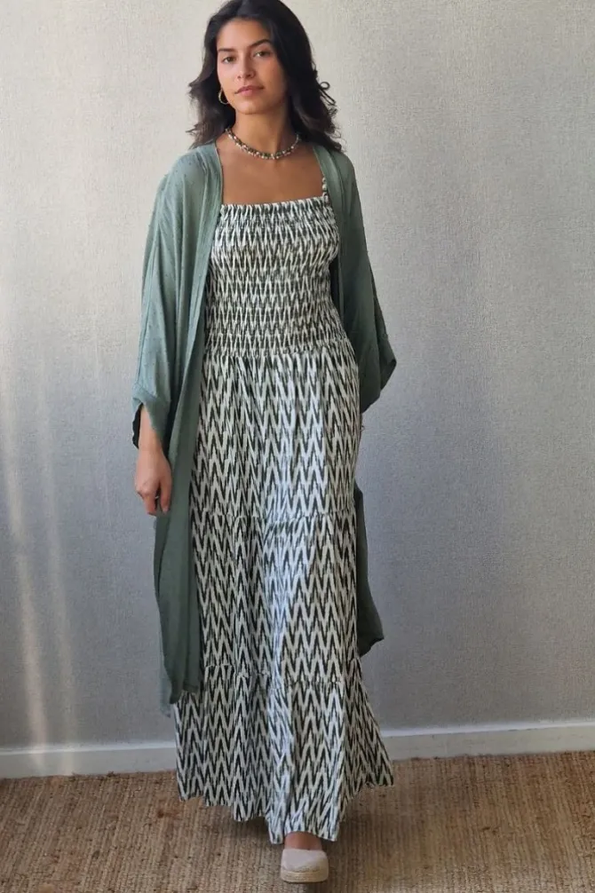 Vestido estampado Menorca de tirantes verde militar