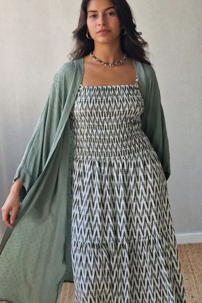 Vestido estampado Menorca de tirantes verde militar