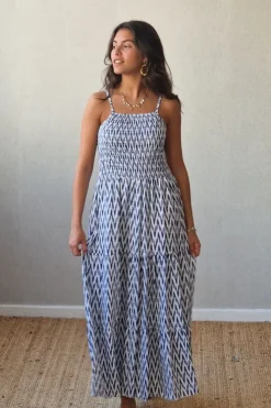 Vestido estampado Menorca de tirantes azul