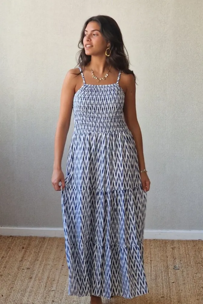 Vestido estampado Menorca de tirantes azul