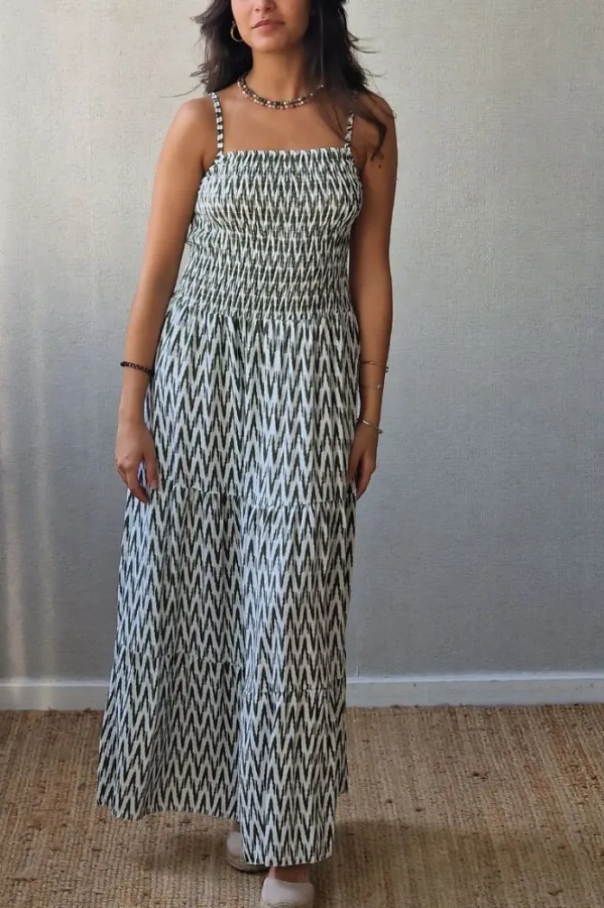 Vestido estampado Menorca de tirantes verde militar