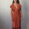 Vestido largo bicolor caldero y negro