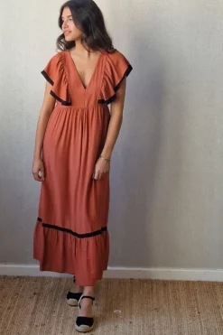 Vestido largo bicolor caldero y negro