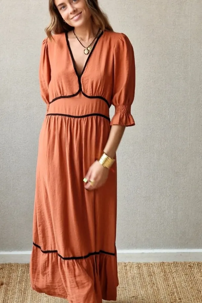 Vestido largo caldero de manga francesa