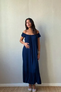 Vestido largo plumeti marino