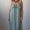 Vestido largo volante verde