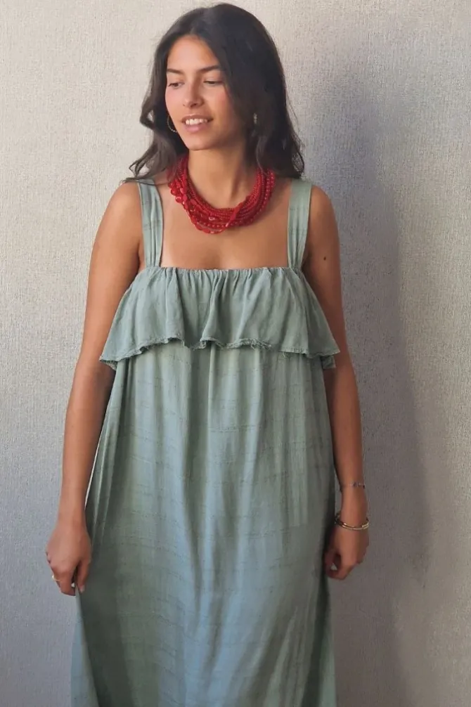 Vestido largo volante verde
