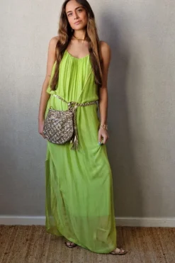Vestido liso de gasa de tirantes verde